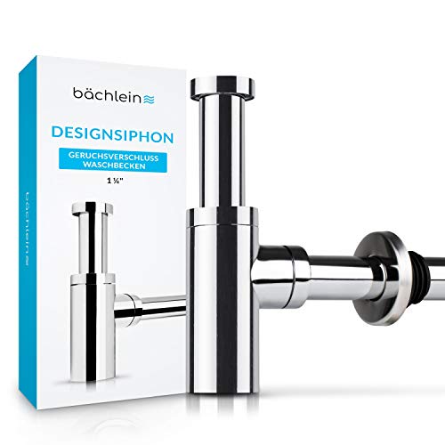 Bächlein Design Siphon Universal für Waschbecken & Waschtisch - Abflussgarnitur passgenau - Geruchsverschluss mit Reinigungsöffnung + Einbauanleitung - Designsiphon Ablaufgarnitur Röhrensiphon