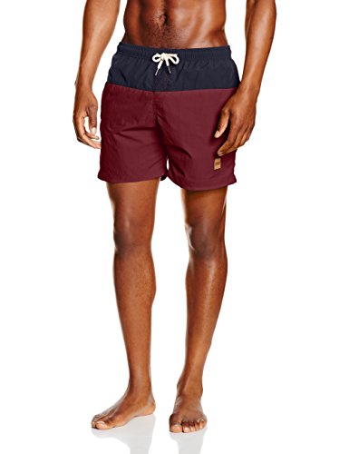 Urban Classics Herren Badehose Block Swim Shorts, Gr. Large, Mehrfarbig (nvy/burgundy 675)