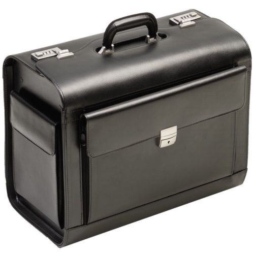 Pilotenkoffer Leder Schwarz Mit Zahlenschloss Notebookfach Vortasche XL