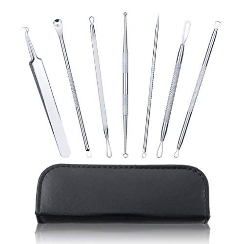 Tooca 7-Stück Mitesserentferner Komedonenquetscher Set Nagelhautscheiber Edelstahl Risikofrei Extraktor Tools Sichere Behandlung Blackhead, Akne, Pickel und Gesichtsunreinheiten