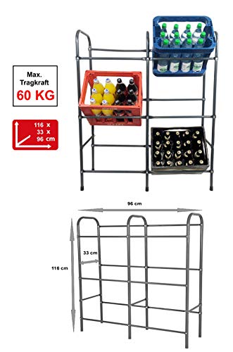 Izzy Getränkekistenregal für 6 Kästen, Regal aus Metall, Stahl Boxen-Regal zur platzsparenden Kastenhalterung, Kistenregal, Euroboxen, grau lackiert (6 Kisten)