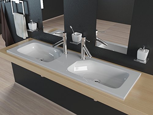 Kerabad Design Doppel-Einbauwaschbecken Waschtisch Doppel-Waschtisch Aufsatzwaschbecken aus Mineralguss 120cm KB-MN1200