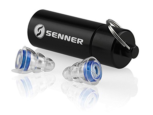 Senner MusicPro Gehörschutz Ohrstöpsel mit Alubehälter. Ideal für Musik, Konzert, Disco und Festival, clear/transparent