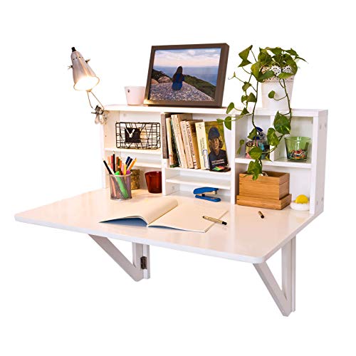 SoBuy Wandklapptisch mit integriertem Regal, B90 x H36 x T60cm, Wandschrank, Küchentisch, Esstisch, FWT07 (weiß)