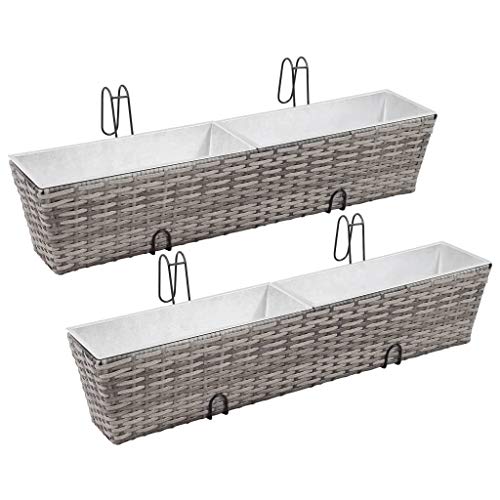 vidaXL 2X Blumenkasten 80cm Grau Poly Rattan Balkonkasten Blumentopf Balkon