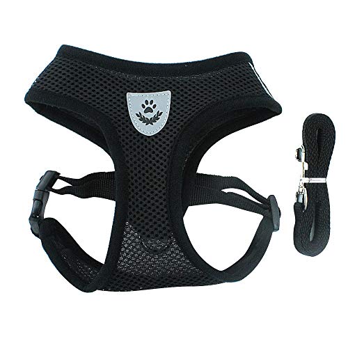 BLEVET Air Mesh Gewebe Atmungsaktives Hundegeschirr für Kleinen Hund oder Katze MZ046 (M, Black)