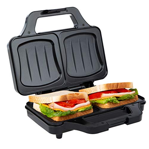 Ultratec Sandwichtoaster, elektrischer Muschelform, Sandwichmaker für XXL Toast, antihaftbeschichtete Platten, mit Temperaturkontrollleuchte, 900 Watt, schwarz-Silber