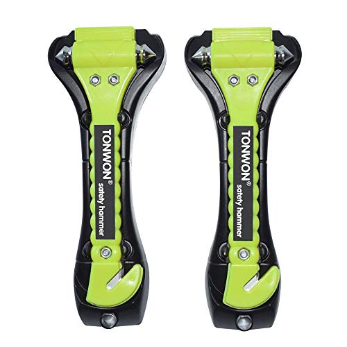 TONWON Notfallhammer, Auto Sicherheitshammer mit Gurtschneider, Fahrzeugsicherheit Hammer, ABS Kohlen Stoffstahl Nothammer - 2 Packs