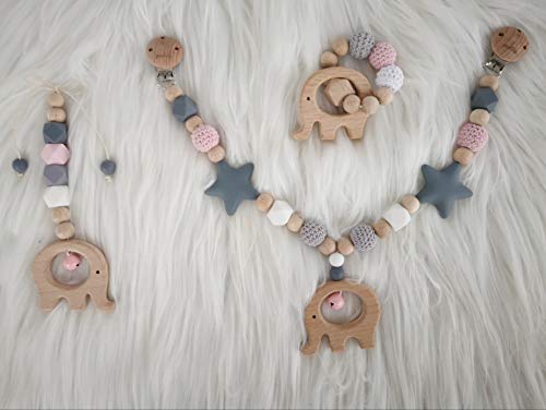 mallilu *Ella 3er Set* Maxi Cosi / Babyschale Anhänger, Kinderwagenkette, Greifling / Beißring