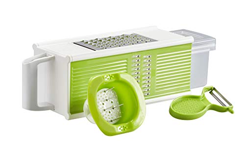 Golden Castle Küchenhobel mit Auffangbehälter | Vierkantreibe inkl. Sparschäler und Fingerschutz | Gemüsehobel Gemüseschneider