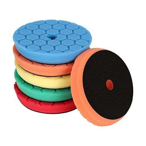 SPTA 5tlg 150mm Hex-Logik Polierschwämme Wachs Schwämme Auto Polierschwamm Polierpad Polieren Pad Schwamm Polierschaum Set für Exzenter Poliermaschine Schleifmaschine
