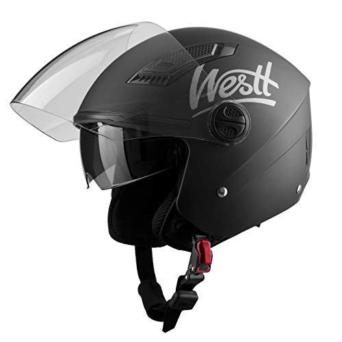 Westt Jet Motorradhelm Jethelm Matt Schwarz - Roller -ECE Zertifiziert