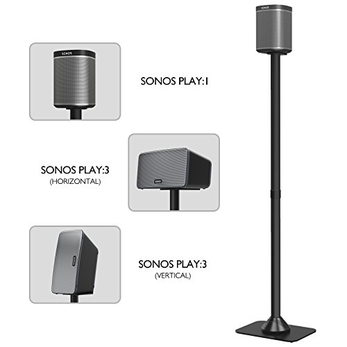 1home Lautsprecher Standfuß mit Kabelkanal für SONOS PLAY:1 und and PLAY:3 (Schwarz)