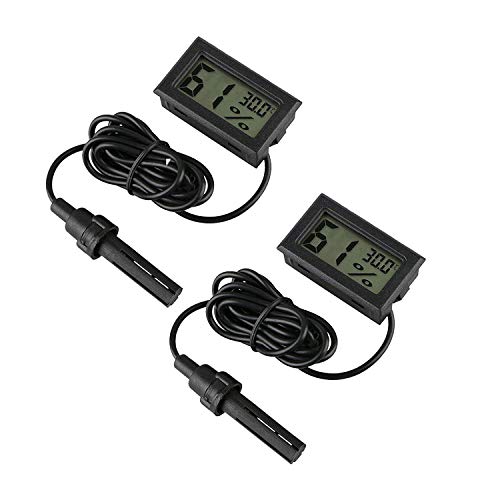 EEEKit 2er-Pack LCD Digital Mini Eingebettetes Thermometer Hygrometer Temperatur-Und Feuchtigkeitsmessgerät Sonde für Reptile Inkubator Aquarium Geflügel