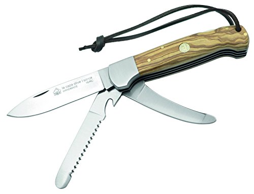 Puma IP Erwachsene La Caza I, Jagdtaschenmesser, Rostfrei, Back Lock, Aufbrechklinge, Säge, Olivenholzschalen, Edelstahlbacken Jagd-Taschenmesser, Mehrfarbig, One size