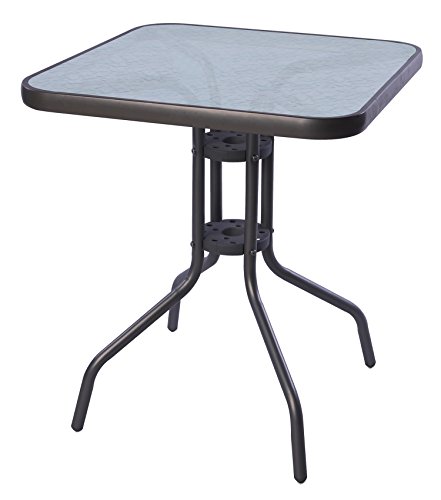 Mojawo Bistrotisch 60x60cm Glas/Metall Anthrazit/Dunkelgrau Balkontisch Glastisch Gartentisch