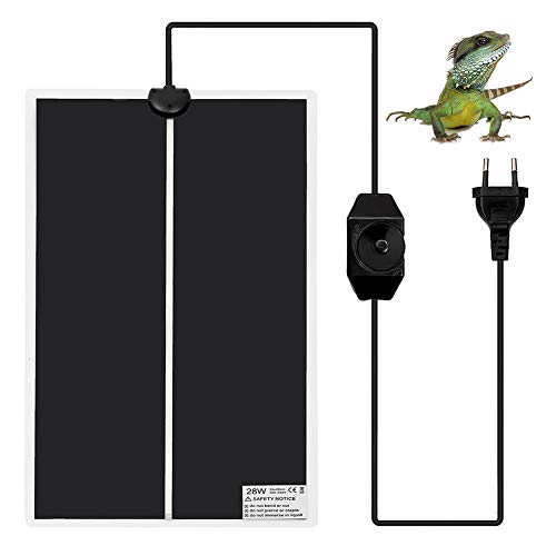 Surenhap Heizmatte Terrarium, Haustier Terrarium Heizung Heizer Reptil Amphibien mit EU Stecker & einstellbarem Temperaturregler Heizfolie Wärmematte Reptilien - 28W, 28 * 53cm