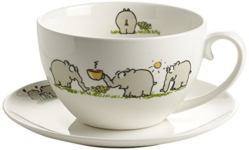 Otto by Ritzenhoff AG OW-0009 Jumbotasse mit Untertasse, Kaffeetasse, Becher Ottifanten, Otto Waalkes, Porzellan, 550 ml