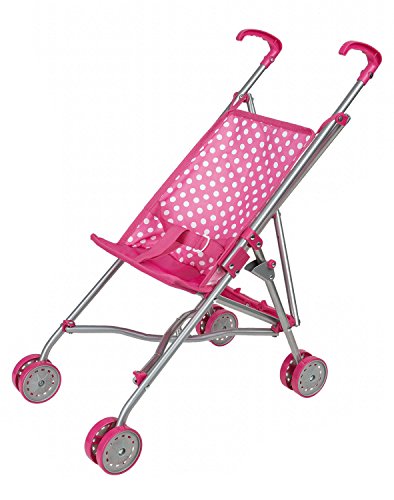 Idena 40068 - Puppenbuggy zusammenklappbar, Punkte Motiv, pink