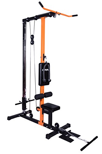 SportPlus Latzug Station mit langer Latzugstange, Trizepsseil und kurzer Zugstange, Seilzugsystem mit Umlenkrollen, Latzugturm, Latzugmaschine für zu Hause, Nutzergewicht bis 100kg, Sicherheit geprüft