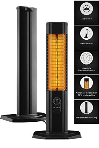 LUXEVA Carbon Infrarot Standheizstrahler Heizstrahler Terassenheizung | Indoor & Outdoor | 2000 Watt | Abdeckhaube & Thermostat | moderner Standstrahler Standheizung