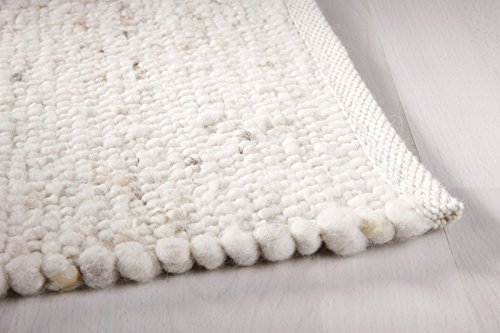 Moderner Landhaus Teppich Handwebteppich Fjord aus hochwertiger Schurwolle für Wohnzimmer Schlafzimmer und die Küche geeignet und beidseitig legbar echte Handarbeit Farbe 1 natur meliert 090x180 cm