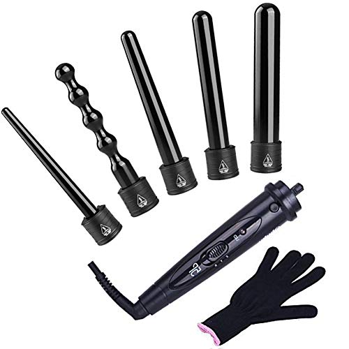 5 in 1 Lockenstab, Ohuhu Multifunktions Lockenwickler Set 5 austauschbaren Stäben mit hitzebeständiger Handschuh, Keramikbeschichtung mit Turmalin, Temperaturregelung