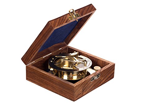 Dekorativer voll Funktionsfähiger nautischer Kompass 13109 aus Messing mit Sonnenuhr in edler Geschenk Holzbox . Nautik Optik, Boot, Schiff, Maritim , Nostalgie