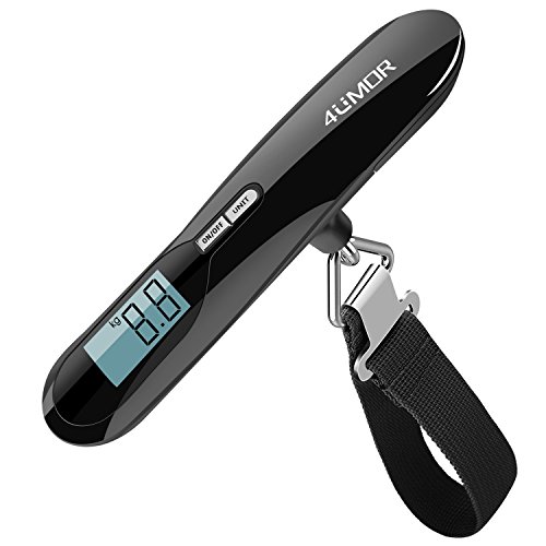 Digitale Kofferwaage ,4UMOR Gepäckwaage Handwaage Hängewaage mit hintergrundbeleuchtetem Display für Reise / im Freien / Hausgebrauch, 110 lbs / 50 kg Kapazität,Schwarz