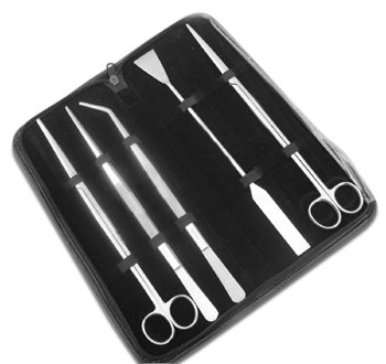 Komplett-Aquarium Terrarium Set - Pflanzen-Pinzetten - Pflanzenschere -Kiesspatel im Etui, Edelstahl