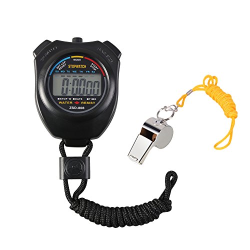 Vicloon Digital Sport Stoppuhr Timer mit Edelstahl Pfeife, große LCD-Display geeignet für Fußball, Basketball, Laufen, Schwimmen, Fitness und mehr