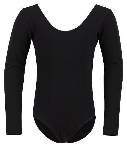 tanzmuster Kinder Langarm Ballettanzug 'Lilly' mit rundem Hals- und Rückenausschnitt. Basic Ballett Trikot in schwarz, Größe:140/146
