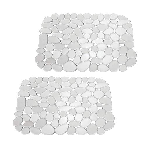 mDesign 2er-Set Spülbeckenmatte aus Kunststoff – auch als Abtropfmatte nutzbar – zuschneidbare Schutzmatte gegen Kratzer im Spülbecken – mit Kieselstein-Muster – durchsichtig