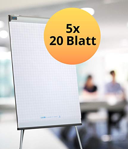 LANDRE 100050589 5er Pack Flipchart-Blöcke Recycling kariert (20 Blatt je Block) 68 x 98 cm Blauer Engel - unverzichtbar für professionelle Präsentation Gesprächsleitung Moderation