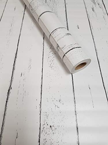 Visario Tapeten Folie 3000-S selbstklebend Holz Bretter Paneel Strandhaus Dekorfolie Möbelfolie Tapete weiß 10 m x 45 cm 3021