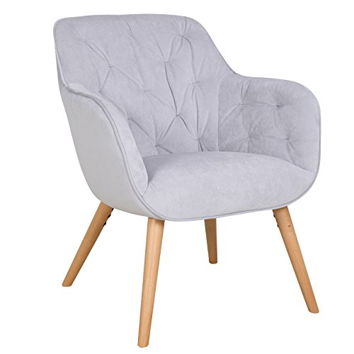 WOLTU SKS06hgr Relaxsessel Ohrensessel Design Sessel Polstersessel Fernsehsessel mit Armlehne, Dicke Polsterung aus SAMT, Massivholz, Hellgrau