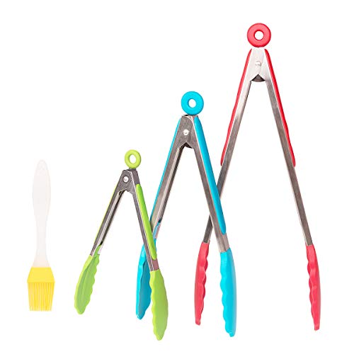 3PCS Kochzange, Edelstahl Silikon Küchenzange, Hitzebeständige Grillzange, Salatzange, Backzange, Servierzange, Buffetzange by OITUGG