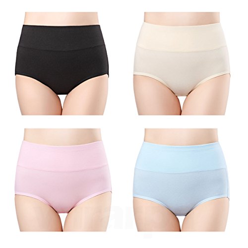 wirarpa Damen Unterhosen Baumwolle 4er Pack Slips Damen mit Hoher Taille Atmungsaktive Taillenslip Tolle QUALITÄT Größe L 44-46