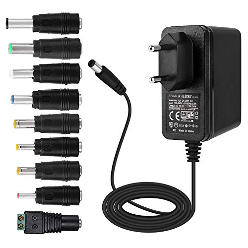EFISH 12V 2A 24W Trafo liefern Netzteil,Netzstecker für Hausgeräte,CCTV Kamera,Yamaha Keyboard,Router,Hubs,LED-Streifen,Telekom,T-Com,Speedport,Radiowecker,Scanner,Schalter+9 Verschiedene Stecker