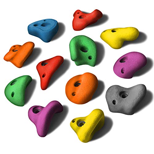 ALPIDEX 12 L Klettergriffe im Set Henkelgriffe für Kinder, können als Henkel und teilweise als Zangen gegriffen Werden, verwendbar auch als Tritte, Farbe:Mixed Colour