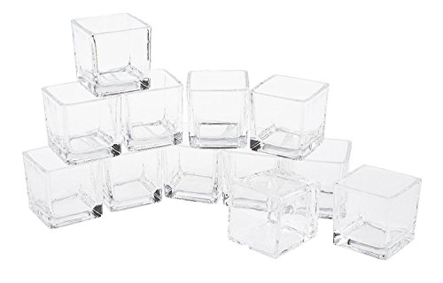 12er-Pack Teelicht-Gläser Teelichthalter 'Cube' 6x5,5x5,5cm Teelichte klar Glas Würfel eckig Vasen Dippschalen Votives VBS Großhandelspackung