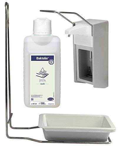 Tropfschale + Edelstahlgehäuse + 500 ml Wandspender Aluminium gebürstet Medi-Inn + 500 ml Baktolin pure