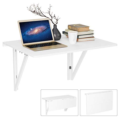 Homfa Wandtisch klappbar weiß mit 2 Halterungen klapptisch Wand Küche Wandklapptisch Holz Esstisch Küchentisch Schreibtisch Computertisch 30KG belastbar 80x60cm