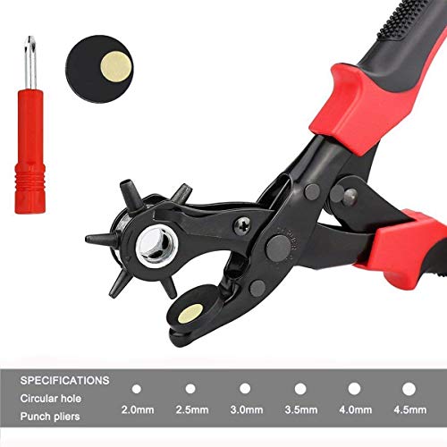 Revolverlochzange Profi, Lochzange Gürtellochzange Gürtel Locher, Gürtellochzange Stanzzange mit 6 auswechselbaren Lochpfeifen