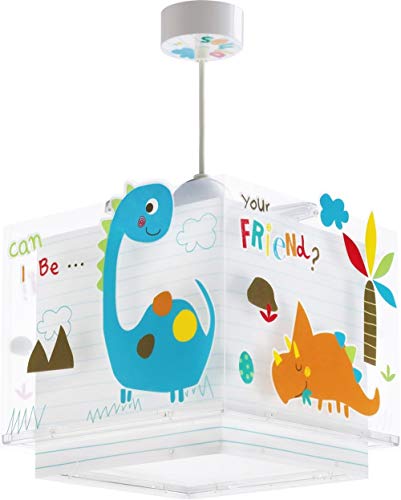 Dalber Dinos Hängelampe Kinder, Plastik, E27, Mehrfarbig, 24 x 24 x 23 cm