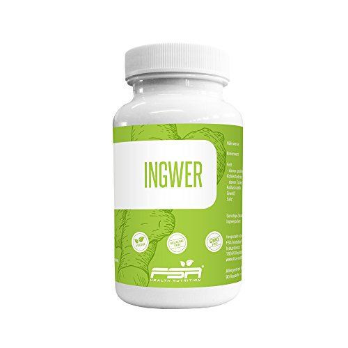 Ingwer Kapseln 500mg hochdosiert der Profisport Marke FSA Nutrition | liefert wertvolle Scharfstoffe wie Shoagol und Gingerol | Ingwerpulver | Ohne Füll- und Trennstoffe | vegan | 90 Kapseln