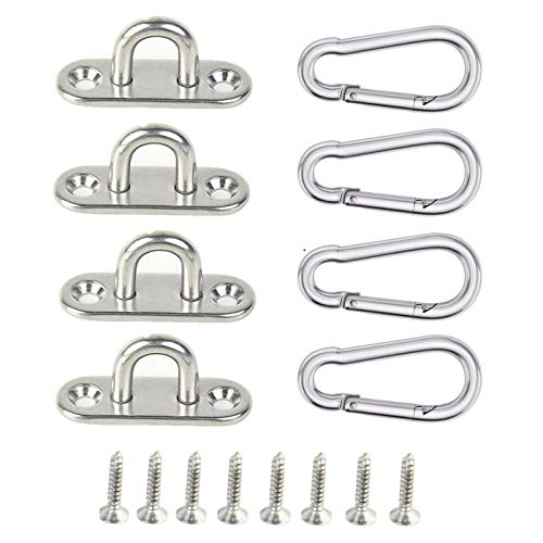 LATERN 8 Stück 5 mm Edelstahl Augplatte und 80mm x 8 mm Karabinerhaken, Sports Karabiner Haken Schnapphaken belastbar bis 230kg