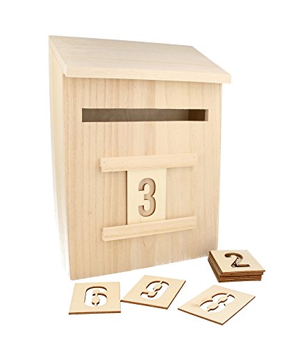 Artemio 14002293 Adventskalender zum Dekorieren Briefkasten Holz 20 x 9,5 x 28 cm
