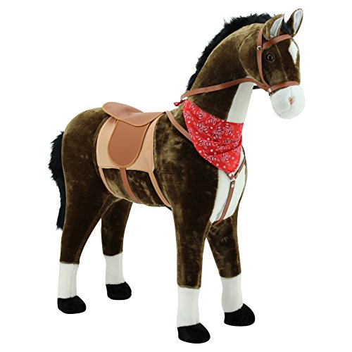 Sweety Toys 5048 Plüsch Pferd XXL Riesen Stehpferd Reitpferd 'Chocolate' Größe ca.105 cm Kopfhöhe bis 80 kg belastbar, Farbe chocolate mit dunkler Mähne und dunklem Schweif mit Sattel und Pferdedecke Zaumzeug Sweety-Toys