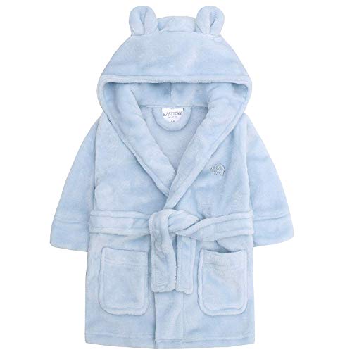 Baby Jungen & Mädchen Unisex Bademantel (Altersstufen 6-24 Monate) Weiches Plüsch Flanell Fleece mit Kapuze Bademantel - Blau, 0-6 Monate